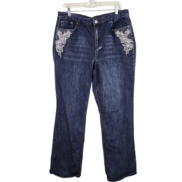 CJ Banks Jeans Embroidered Classic Fit  Boot Jeans sz 14 cottagecore - Picture 1 of 7